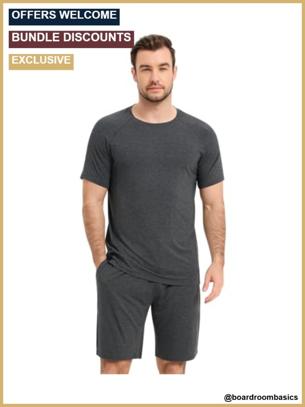 Men's Pajama Set Bamboo Viscose Short Sleeve Top Shorts Sleepwear